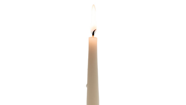 Elegant creamy wax candle with a bright, flickering flame, isolated on transparent background, perfect for religious, celebration, or memorial designs PNG