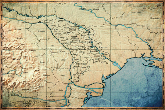 Vintage Map Of Moldova With Districts On Retro Paper Background