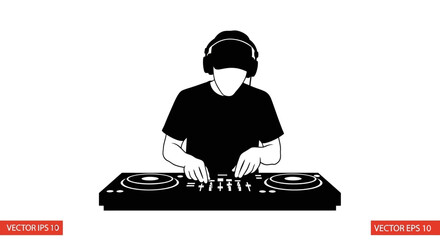 Man wearing headphones using DJ controller. © AHMAD