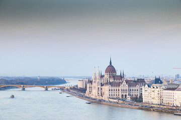 Fototapeta premium panorama view at the parliament with Danube river in Budapest