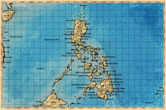 Vintage Map Of Philippines With Regions On Retro Paper Background