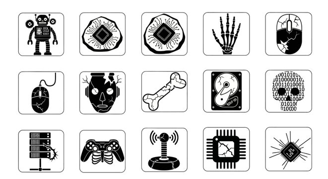 Black and white computer icons set.