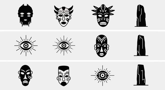Black and white face masks icons.