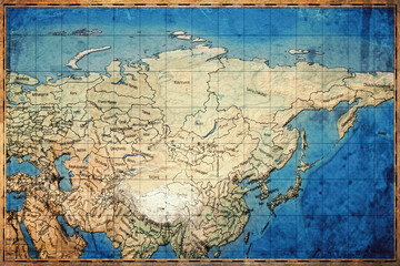 Fototapeta premium Vintage Map Of Russia With Federal Subjects On Retro Paper Background