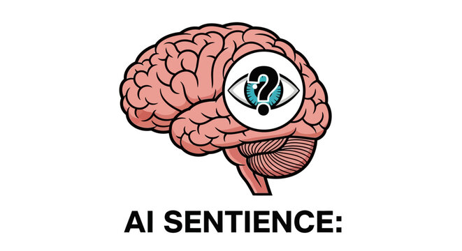 Brain with eye and question mark.