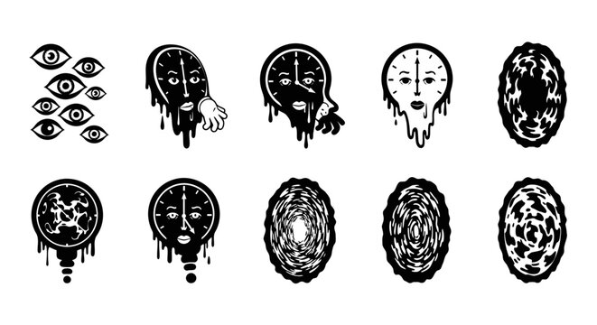 Collection of melting clock faces.