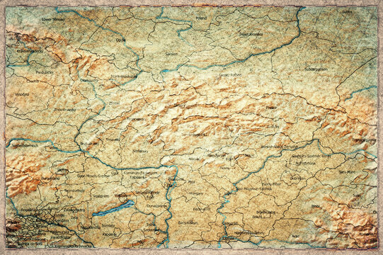 Vintage Map Of Slovakia With Regions On Retro Paper Background