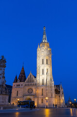 Obraz premium the Matthias Church in Budapest at blue hour Hungary Europe