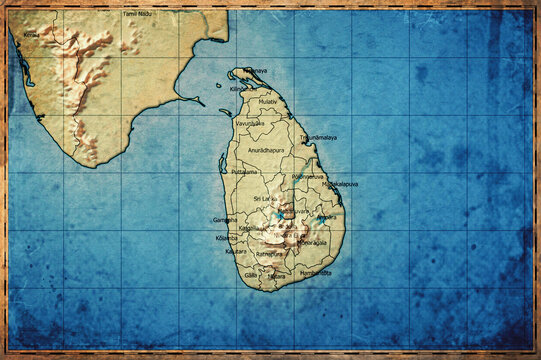 Vintage Map Of Sri Lanka With Provinces On Retro Paper Background