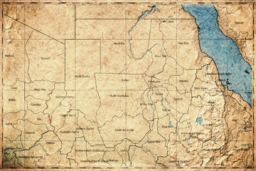 Fototapeta premium Vintage Map Of Sudan With States On Retro Paper Background
