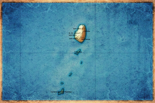 Vintage Map Of Saint Vincent and the Grenadines With Parishes On Retro Paper Background