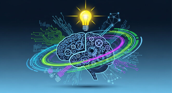 Brainstorming - A Brain with Gears and a Lightbulb Symbolizing Ideas and Innovation.