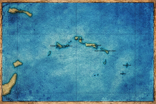 Vintage Map Of Turks and Caicos Islands With Islands On Retro Paper Background