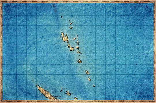 Vintage Map Of Vanuatu With Islands On Retro Paper Background