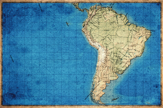 Vintage Map Of Andes Region On Retro Paper Background