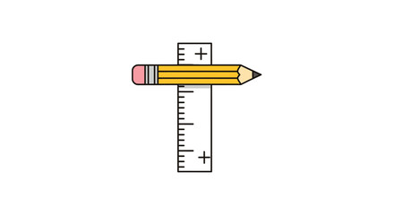Fototapeta premium Conceptual illustration of a pencil superimposed on a ruler with clean lines and minimalist style