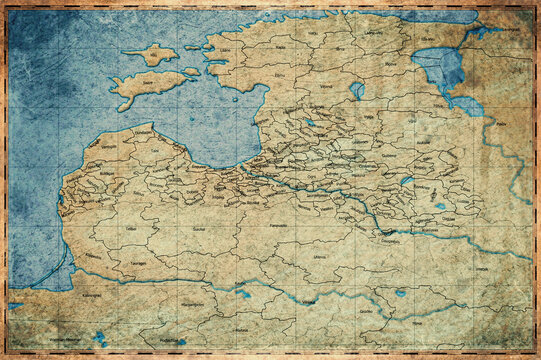 Vintage Map Of Baltic Region On Retro Paper Background