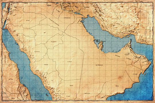 Vintage Map Of Gulf States On Retro Paper Background