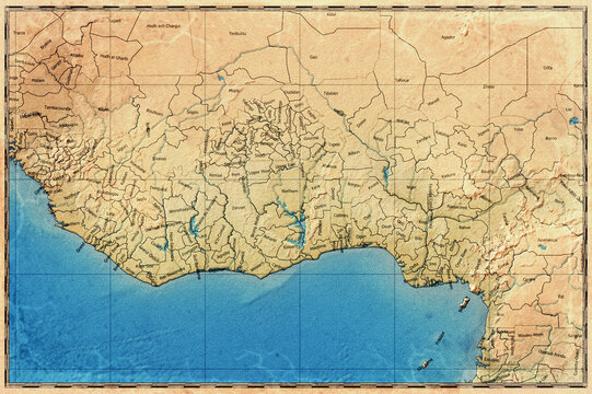 Vintage Map Of Guinea Coast On Retro Paper Background