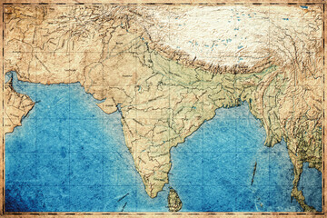 Fototapeta premium Vintage Map Of Indian Subcontinent On Retro Paper Background