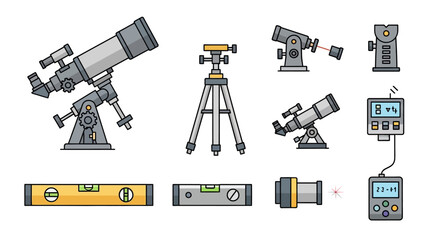 Telescopes and astronomy equipment tools. © gundul