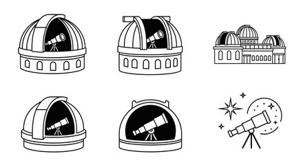Telescopes in observatory domes illustration. © gundul