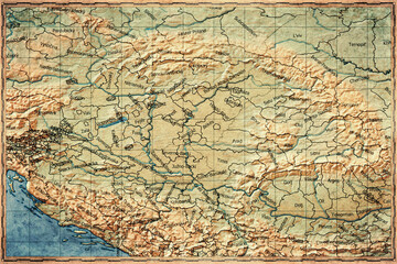 Fototapeta premium Vintage Map Of Pannonian Basin On Retro Paper Background