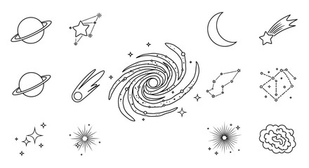 Black and white space icons set. © fadil
