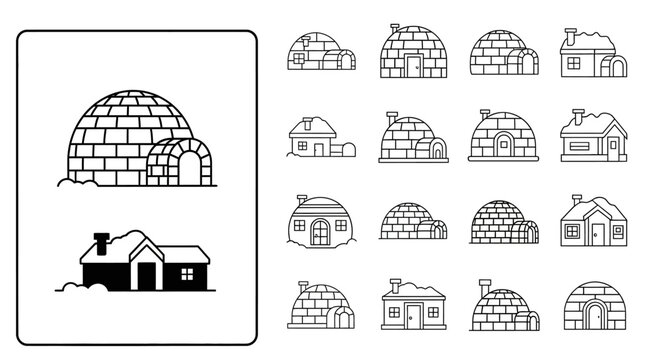 Black and white igloo house drawings.