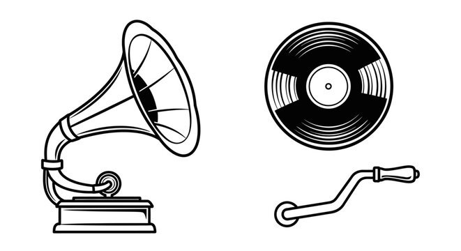 Vintage gramophone and vinyl records.