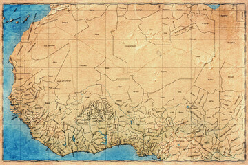 Naklejka premium Vintage Map Of Sahel Region On Retro Paper Background