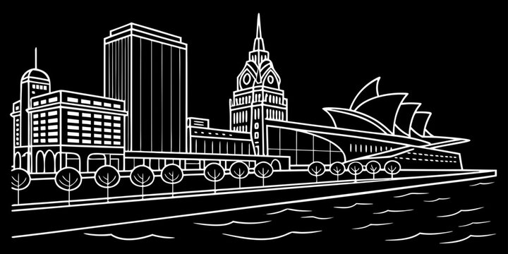 USA, US, U.S, United States - Milwaukee skyline lake minimal svg simple clean vector shapes 
