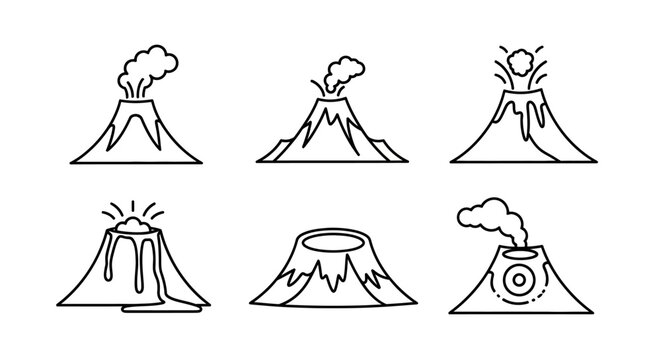 Volcanoes in various eruption stages.