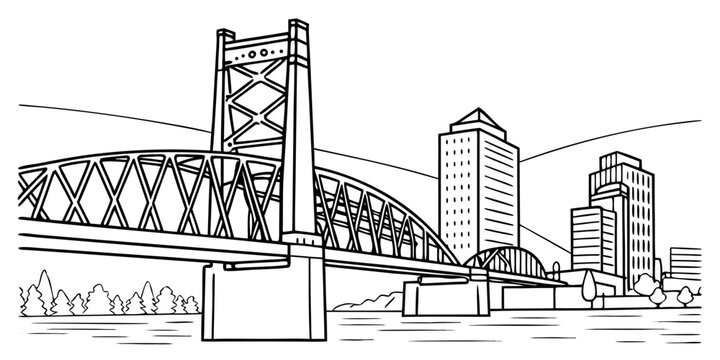 USA, US, U.S, United States - Portland skyline bridge simple svg minimal line art vector 
