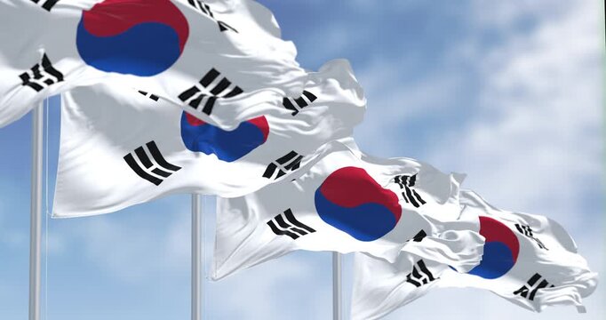 South Korea national flags waving in the wind