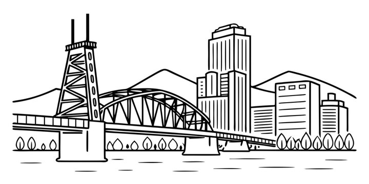 USA, US, U.S, United States - Minimal Portland Oregon Skyline with Bridge &ndash; Clean Simple Line Art SVG Vector Design | USA US U.S United States City Outline Illustration