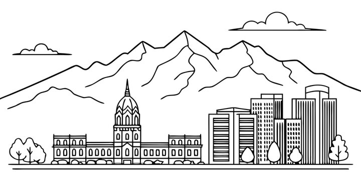 USA, US, U.S, United States - Minimal Salt Lake City Utah Skyline with Wasatch Mountains &ndash; Clean Line Art SVG Vector Shapes Design | USA US U.S United States City Outline Illustration