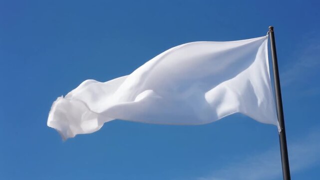 White flag waving on a pole against blue sky