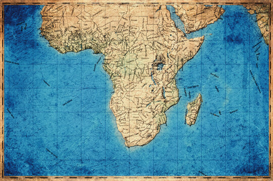 Vintage Map Of Sub Saharan Africa On Retro Paper Background