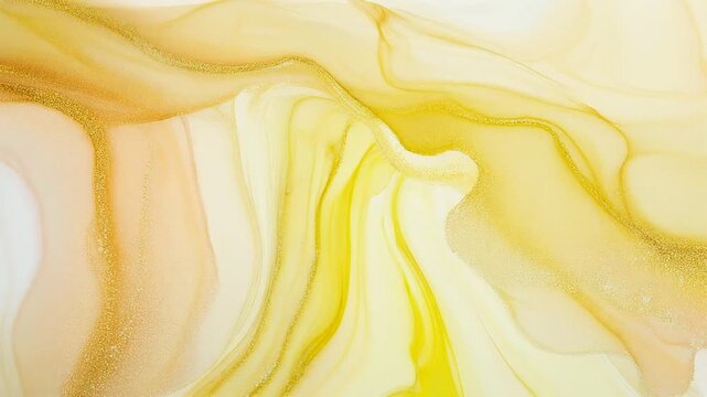 黄色とゴールドのアルコールインクアート背景