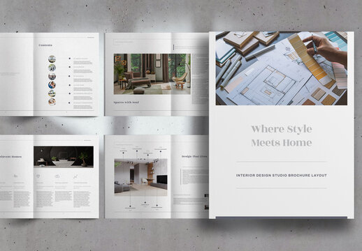 Elegant Gray And Beige Interior Design Studio Brochure Layout