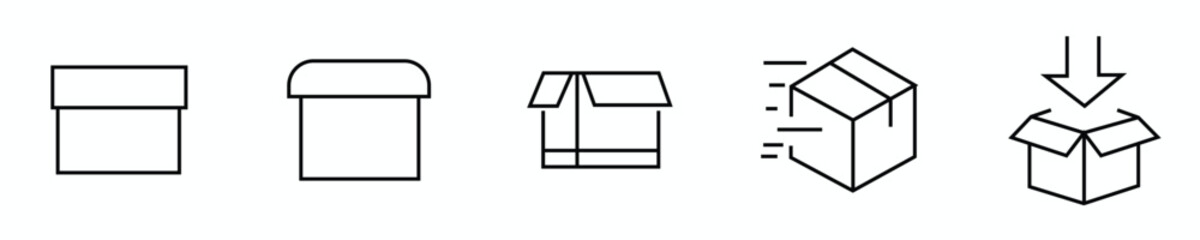 Vector illustrations of various cardboard boxes and packaging icons on white background © WASIF-MEHMOOD