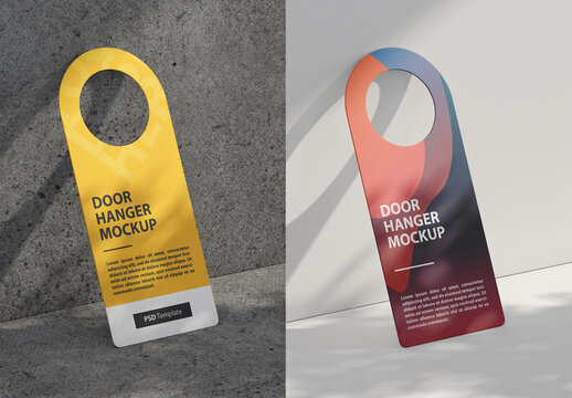 Door Hanger Mockup near the wall