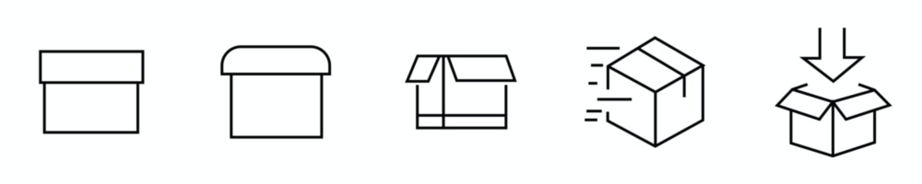 Vector illustrations of various cardboard boxes and packaging icons on white background