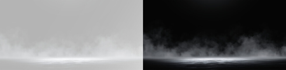 Obraz premium Dense ground fog and mist creeping on floor for atmospheric design on transparent background