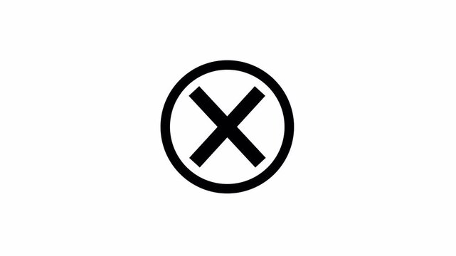 Black X Cross Mark in Circle Animation on Transparent Background for Close and Cancel Icon in 4K Alpha Channel