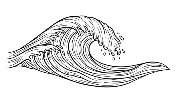 Breaking Ocean Wave Black Line Art Minimalist Water Vector Illustration