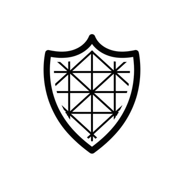Black shield with geometric pattern.