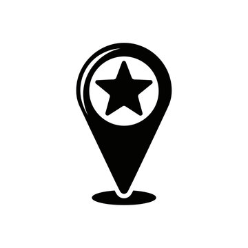 Black star location pin icon symbol.