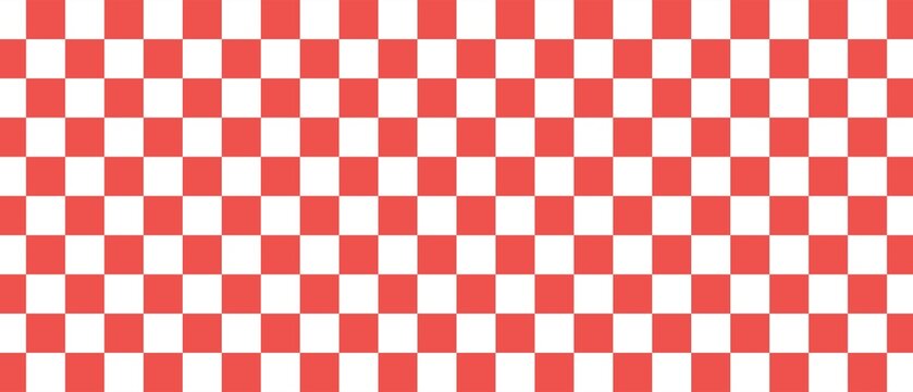 ​Red and white checkerboard pattern background. Wide checkered seamless texture for racing flags, diner decor, tablecloths, and bold fabric designs. Simple geometric square wallpaper.